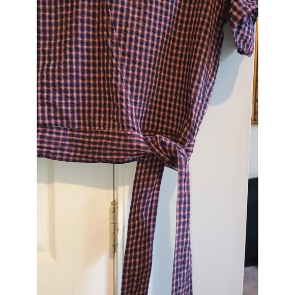 Madewell  Gingham‎ Ruffle-Sleeve Wrap Top - Size Small - Picture 5 of 12